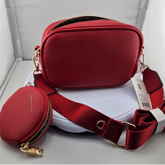 CXL by Christian Lacroix Red Pebble Camera Bag Detachable Mini Zip Pouch NWT - Picture 9 of 12
